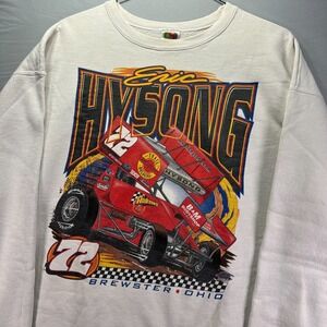 Vintage Racing Sweatshirt Mens 2XL White Crewneck Sweatshirt Double Sided 90s